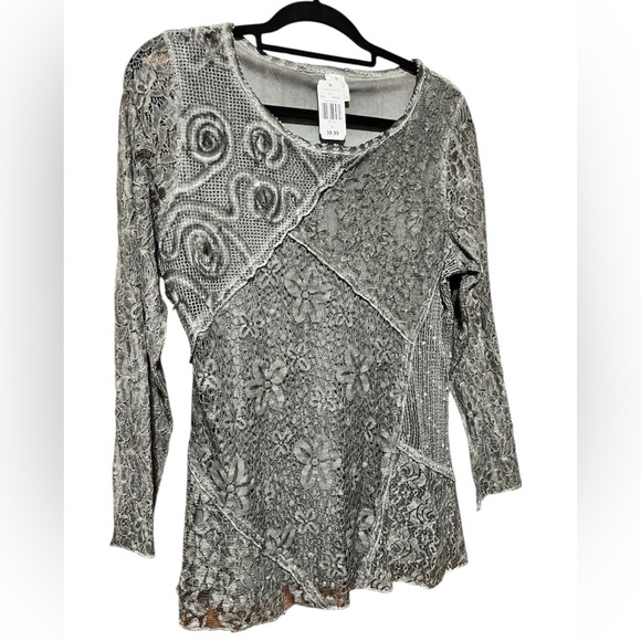 Lace Sequin Embellished Long Sleeve Tunic Top Size S - Picture 3 of 10